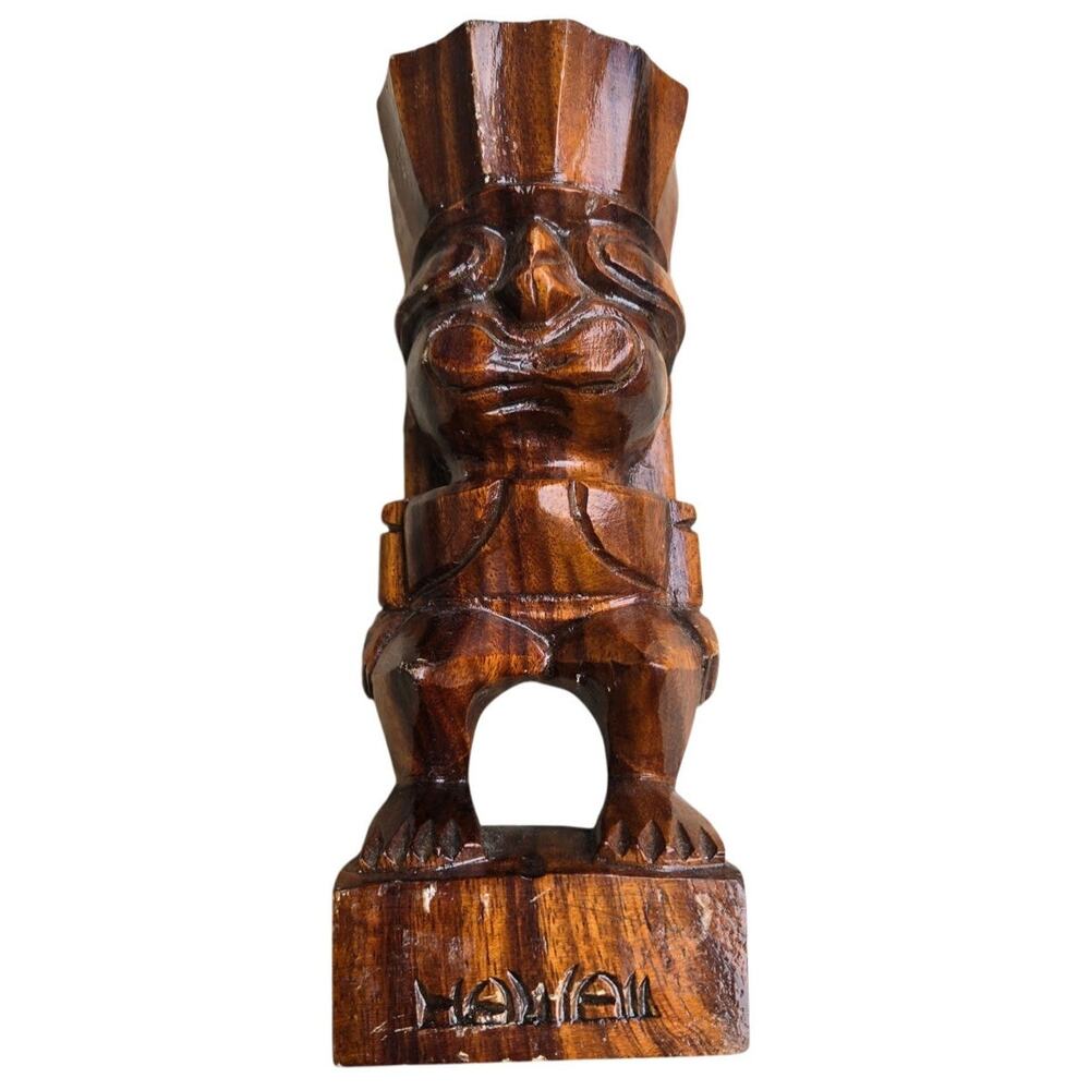 Vintage Hawaii Wooden Tiki 10" Statue Hand-Carved